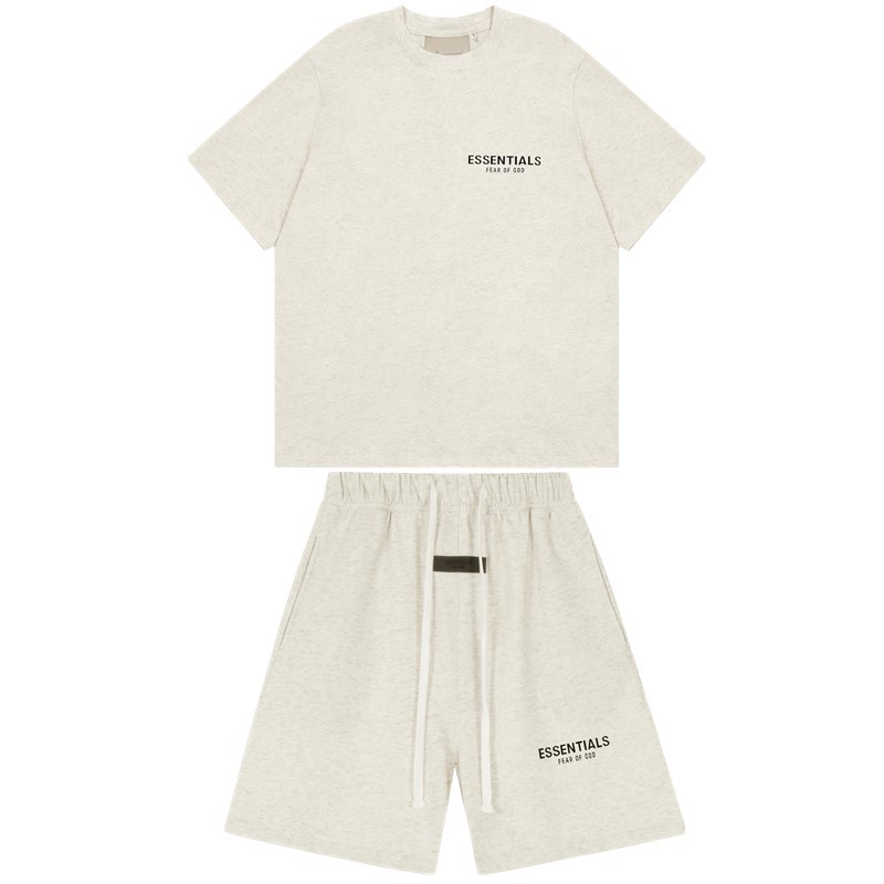 FOG de doble línea ESSENTIALS letras de silicona estéreo flocado de manga corta pantalones cortos deportivos casuales de la calle para hombres y mujeres de moda
