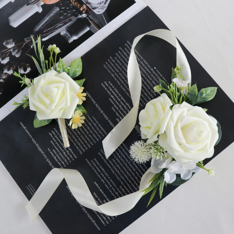結婚式の花嫁の手首の花新郎の付き添い人の胸の花の舞踏会の宴会の襟の花のシミュレーションの花の結婚祝いの写真撮影の装飾|undefined
