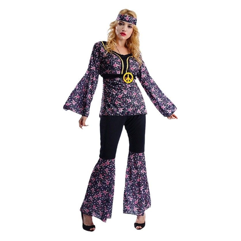 Adulto de las mujeres grandes hippie acampanado manga floral falda grande del partido rendimiento traje Cosplay image 1