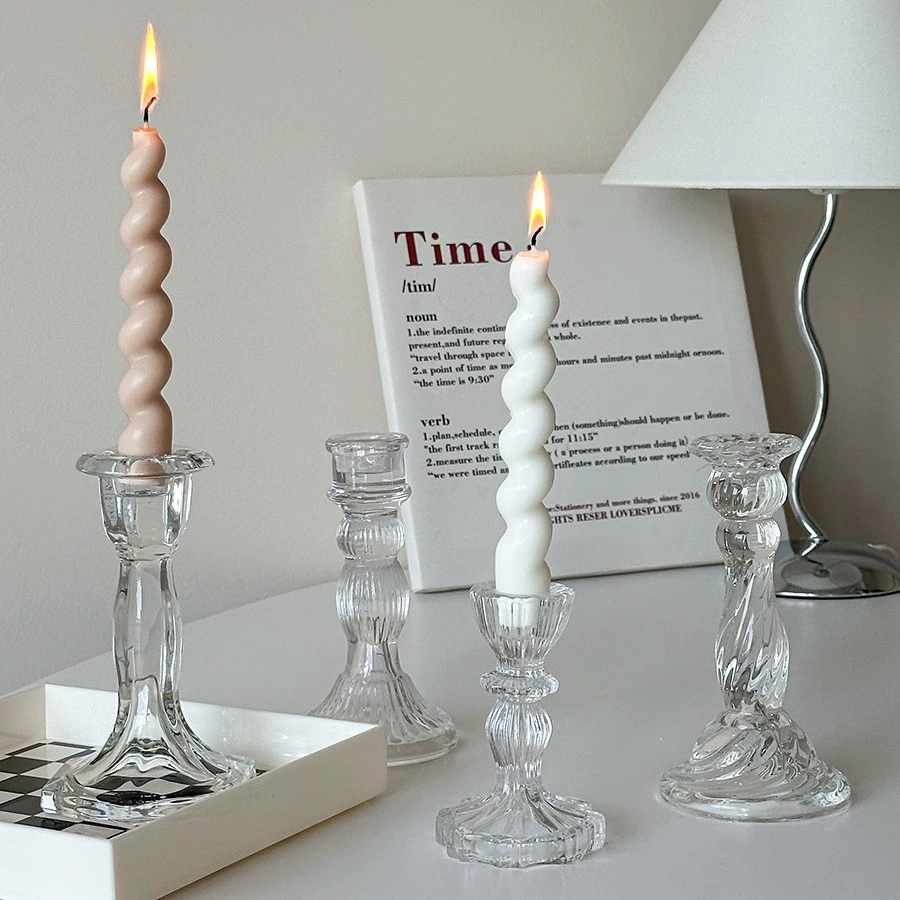 Стеклянная candlestick французский рельеф средний, прозрачное стекло декор столика 18 см