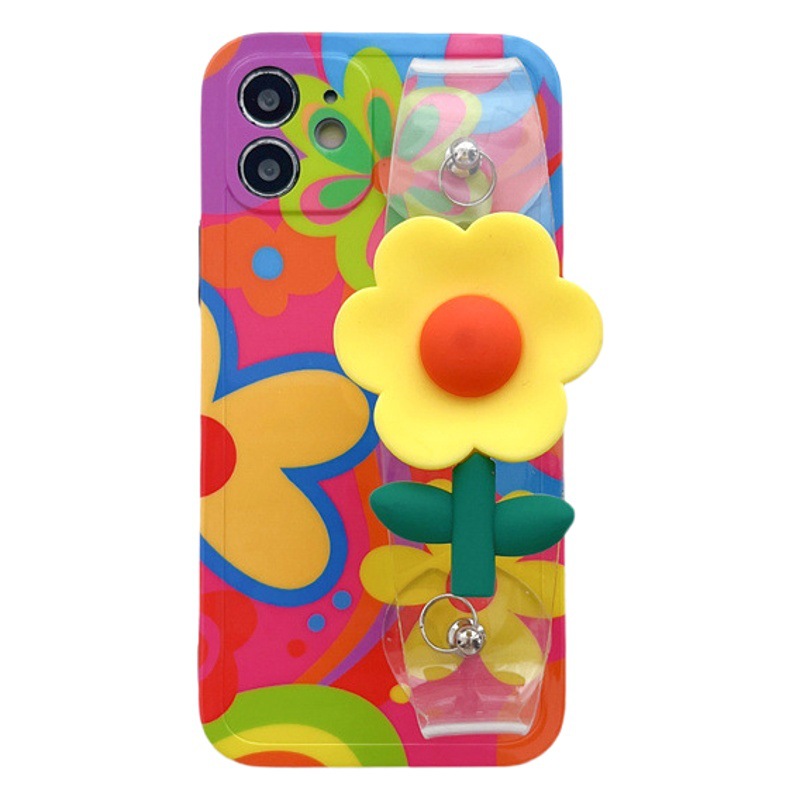 Pequeña flor amarilla correa de muñeca adecuada para iphone14promax apple 13 teléfono móvil shell crossbody cordón 12 silicona hembra 15 marea