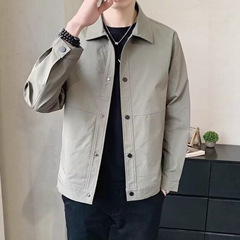 秋季新款翻领商务休闲夹克外套男士纯色简约百搭时尚薄款开衫上衣
