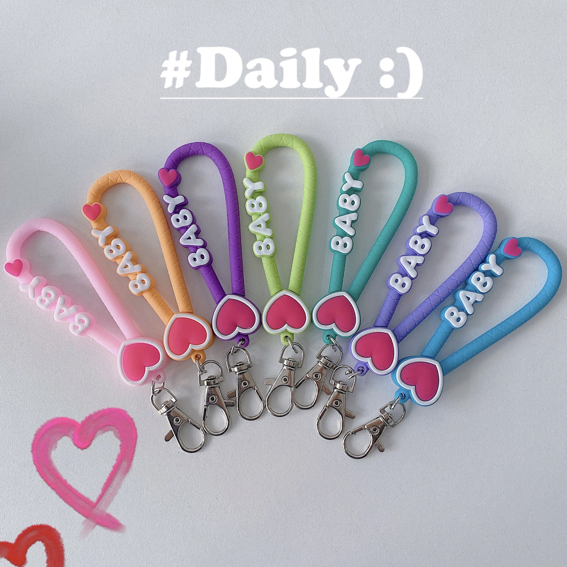 爱心钥匙扣挂绳卡通手腕带PVC皮绳挂件带子吊绳硅胶手环软胶手绳