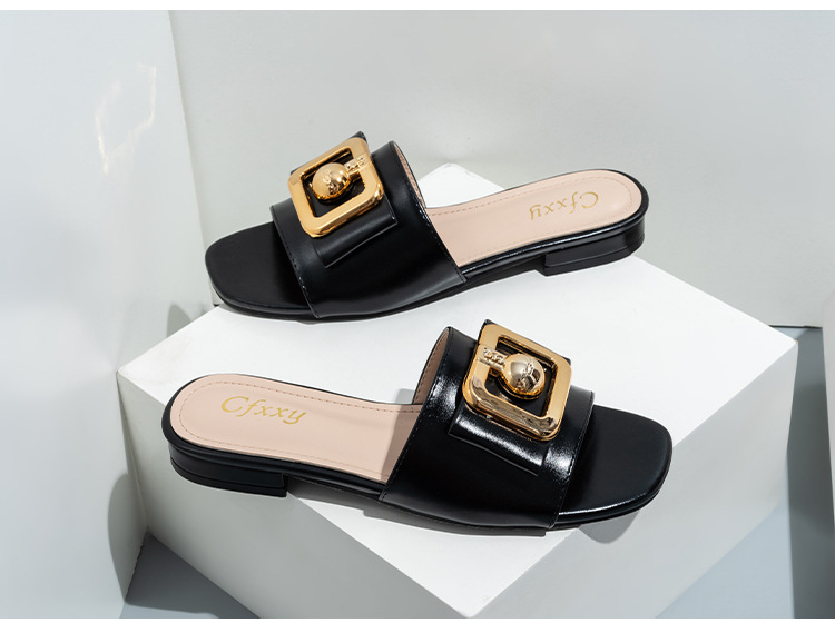 Slides für Mädchen Cross Border Neue Damen-Sandalen mit Metallschnalle und dicken Schuhen_voghion.com