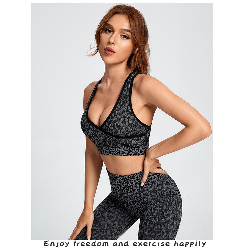 leopard camouflage print beauty back bra high waist high elastic hip lift pants yoga set NSYWH127930