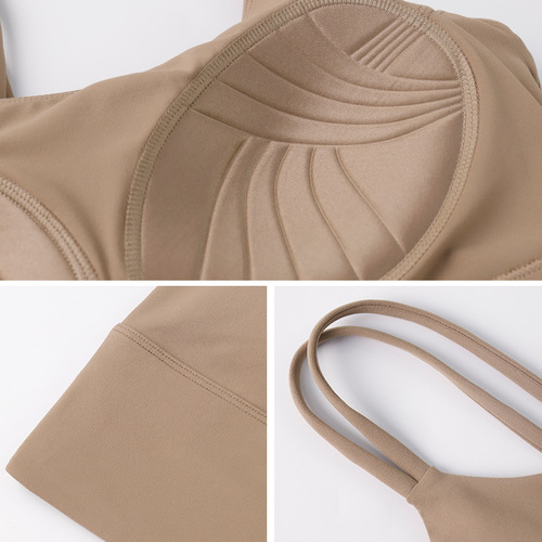 Thin shoulder straps one-piece sports vest fixed and can be worn outside shock-proof nude feeling skin-friendly backless sports bra suspender summer