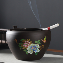 紫砂烟灰缸时尚中式创意个性大号复古客厅办公室防飞灰陶瓷烟缸