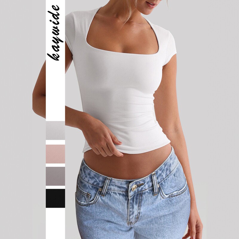 European and American Style Quick-Dry Yoga Short-Sleeve Women's Summer Slim-Fit Round-Neck Sports T-Shirt, Stretchy and Breathable Fitness Top