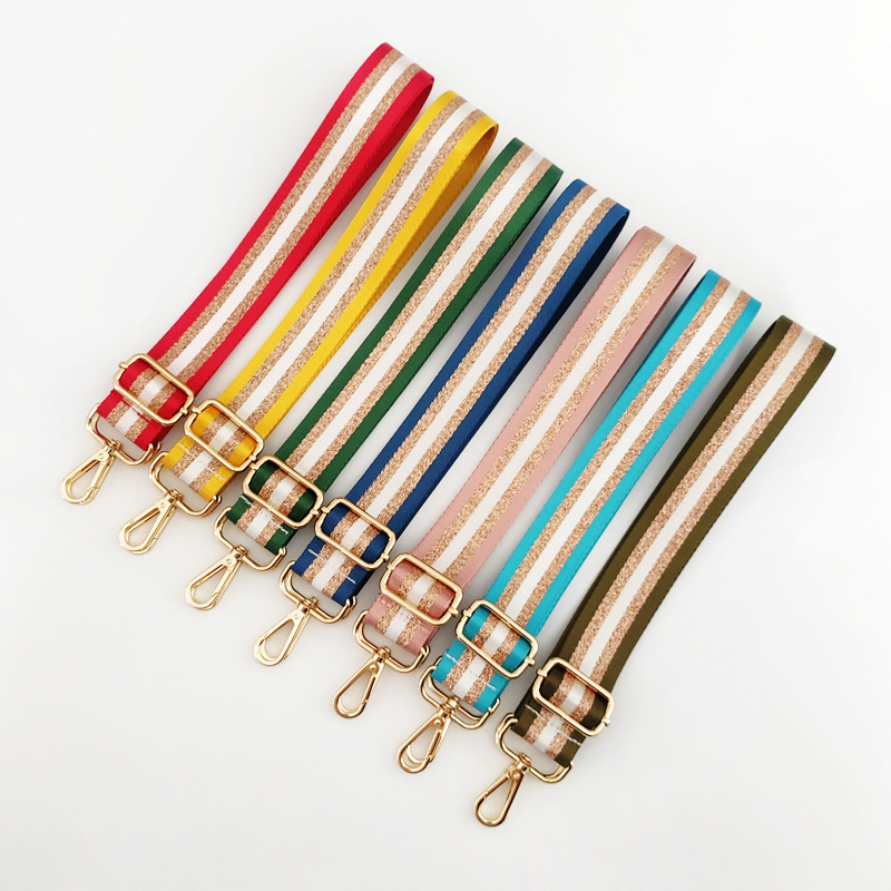 New Colorful Nylon Wide Shoulder Strap Bright Gold Thread Purse Accessories Strap Adjustable Shoulder Crossbody Replacement Long Strap display picture 1