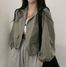 女式复古工装抽绳短款棒球服夹克上衣外套盐系小众女款高级感韩系