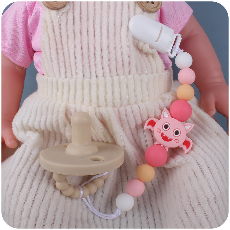 Nuevo bebé suministros de dibujos animados animal murciélago chupete cadena calmante bebé cuentas de silicona mordedura molar cadena anti-gota