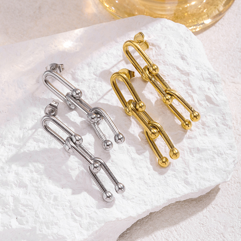 Cross-border savi titanium steel 18K gold U-shaped horseshoe buckle necklace bracelet earrings studs bamboo clavicle chain thick chain neck chain
