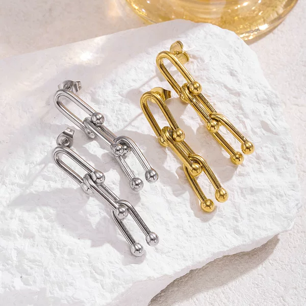 Cross-border savi titanium steel 18K gold U-shaped horseshoe buckle necklace bracelet earrings studs bamboo clavicle chain thick chain neck chain