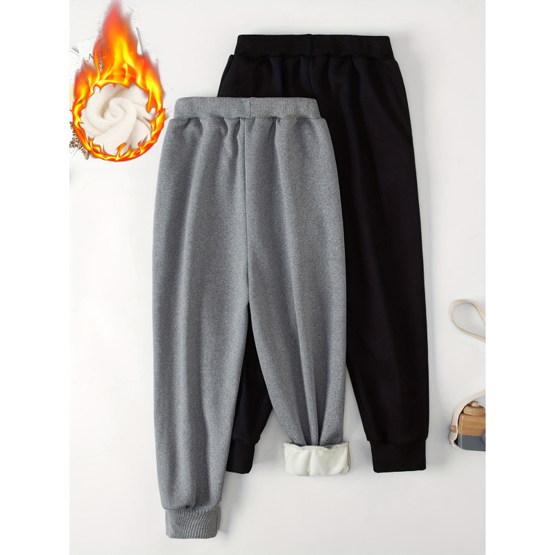 2026 Autumn and Winter Cross-Border Foreign Trade New Boys' Pants Fleece-Lined Jogging Pants Warm, Windproof and Plaid
