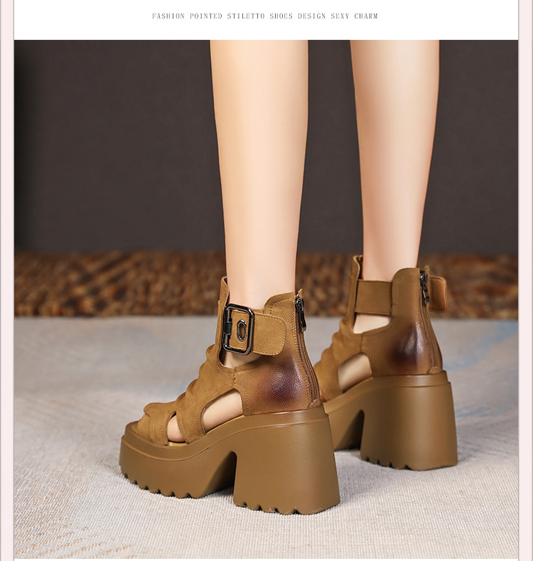 Sandal nữ gót thô miệng cá đế chống nước, tăng chiều cao 10 cm — Màu đen chi tiết 4