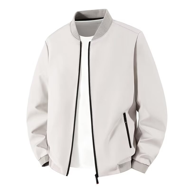 Large Size Solid Color Jacket for Men, New American Design for Spring and Autumn, Stylish Stand Collar Motorcycle Jacket, American Design
