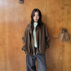广州十三行2025秋冬韩系高级感立领宽松遮肉休闲夹克外套女02810