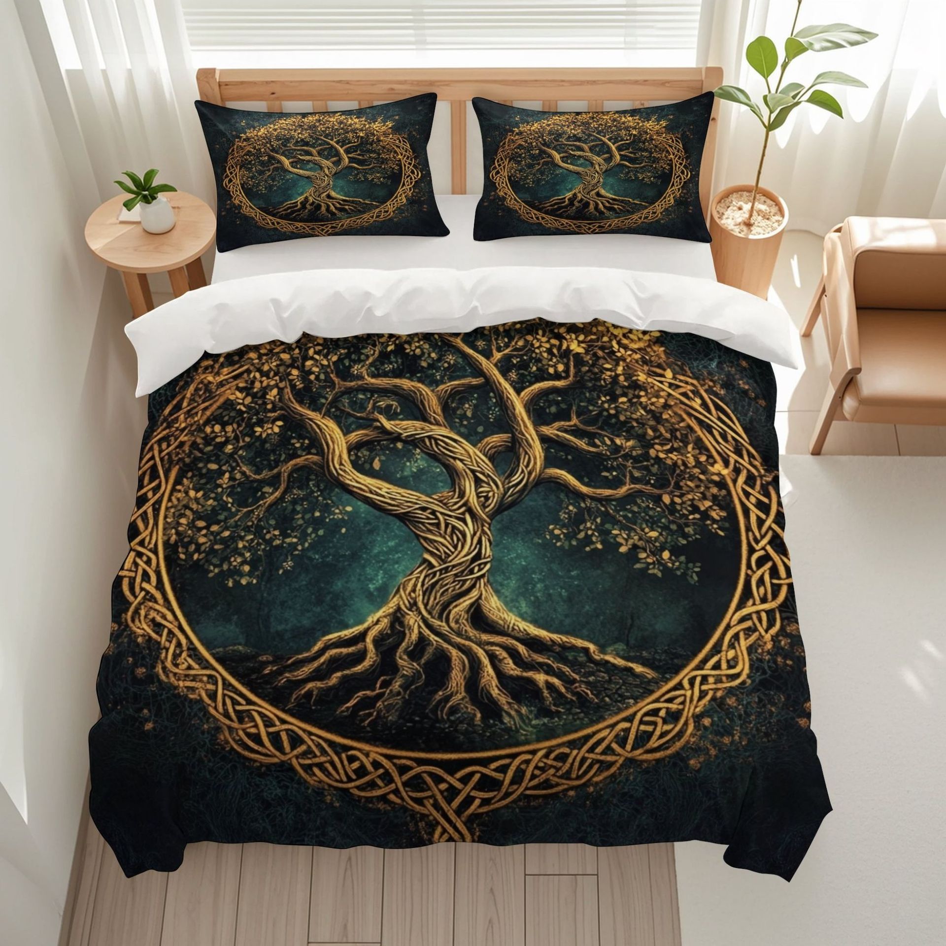 TEMU / JIT transfronterizo para brillante árbol de vida polido impresión digital kit de edredón textil para el hogar