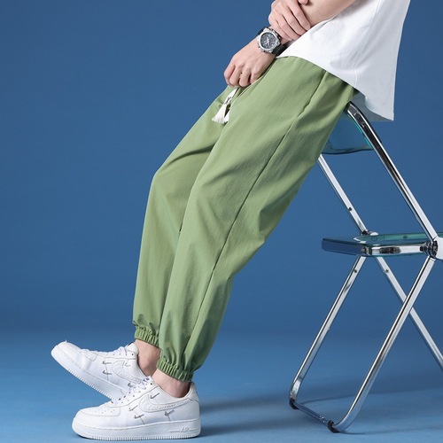 Men's 2025 Spring and Summer 9-inch Straight-leg Athletic Pants Ice Silk Loose Casual Bottoms