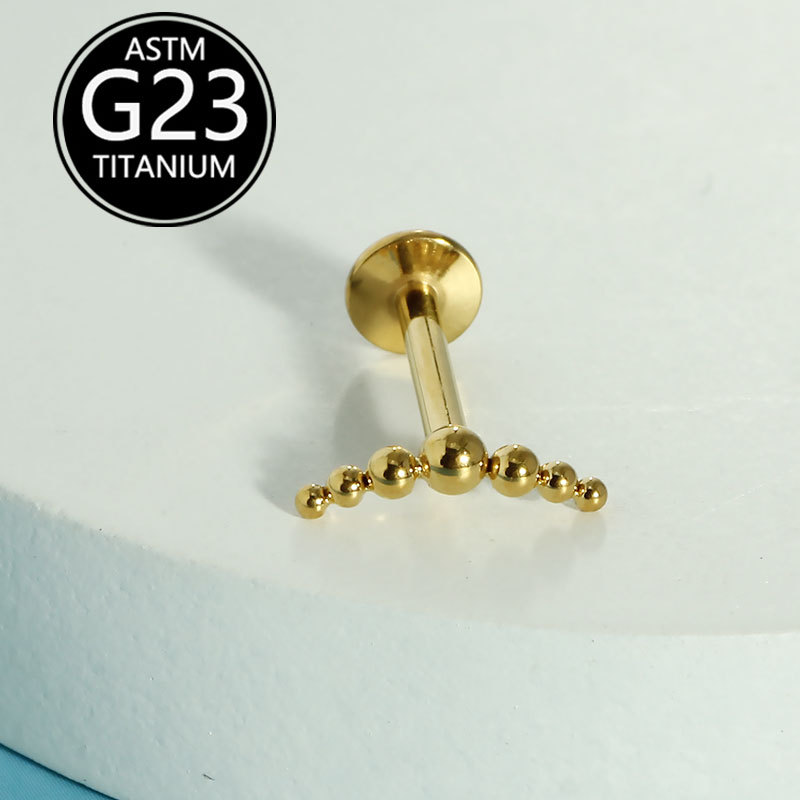 G23 Titanium Internally Threaded Lip Stud with Seven Beads Round Top 6-10mm detail image 8