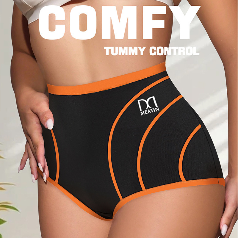 Cross-border supply, color-blocked high-waisted ice silk shaping panties for women, breathable with a pure cotton crotch, European and American style women's briefs Cross-border supply, color-blocked high-waisted ice silk shaping panties for women, breathable with a pure cotton crotch, European and American style women's briefs