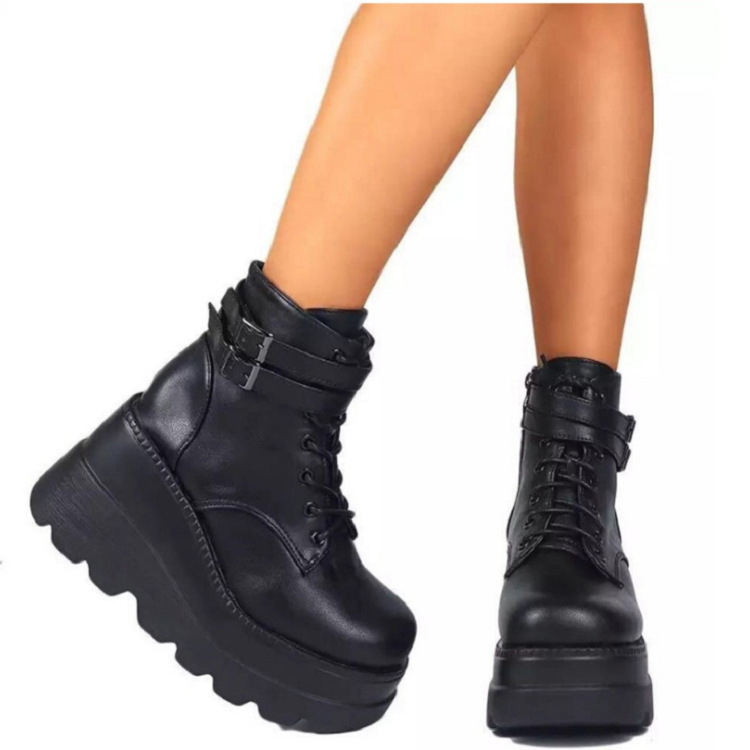 Damen Plateau Stiefeletten Mit Absatz Und Schnalle Für Den Winter_voghion.com