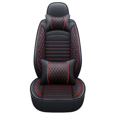 New double arch full leather: Seat cushion, seat cover - black-and-red-single-seat-deluxe-version-universal