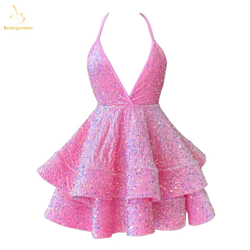 Foreign Trade Aliexpress Spaghetti Strap Mini Dress Banquet Party Sexy Evening Dress Sequin Socialite Birthday Prom Short Dress for Women