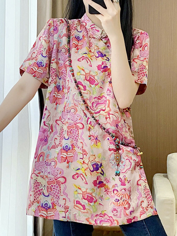 新しい中国風の唐装トップ女性の夏の新しいレトロなレーヨンジャカードデイリー改良されたチャイナドレスシャツ|undefined