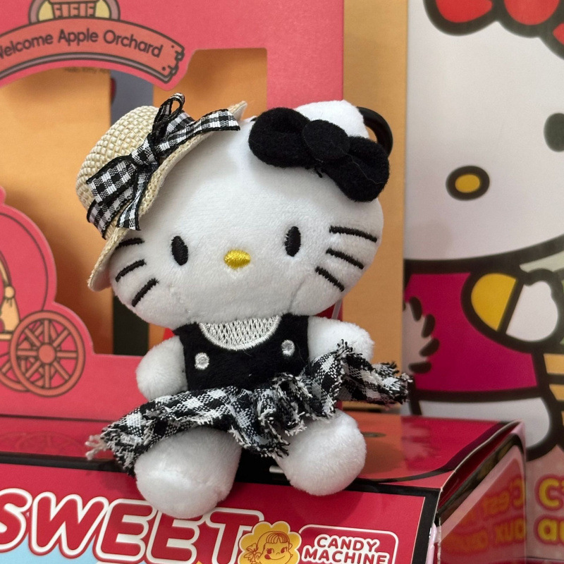 黑色草帽kitty帽宝宝挂件爱心扣公仔玩偶可爱赫本风挂饰钥匙扣|undefined