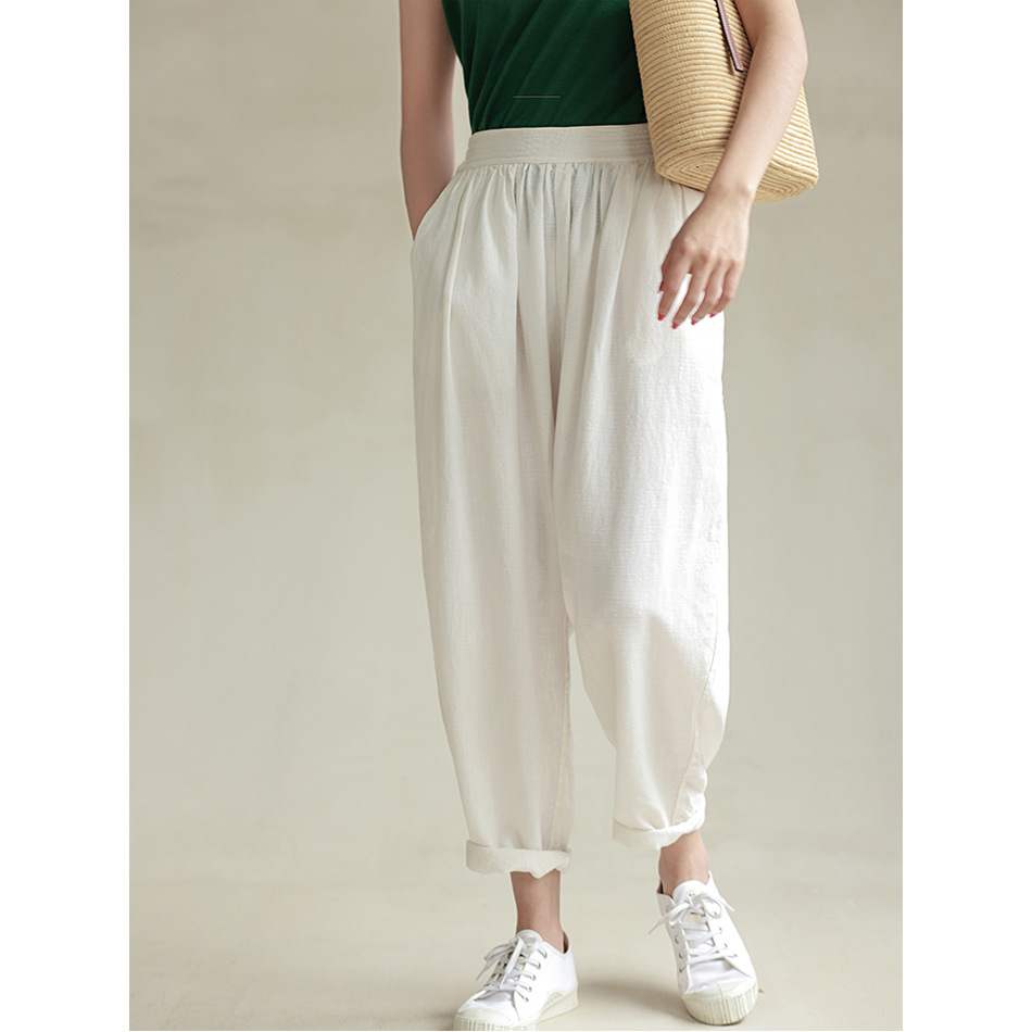 Women's 2023 Summer New Tencel Linen Blended Loose Loose Loose Casual Micro-crotch Radish Pants