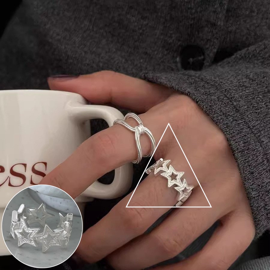 幾何学的な線の交差指輪の女性の冷たい風のシンプルなファッションS925銀メッキの口の指リングins風の指の指輪