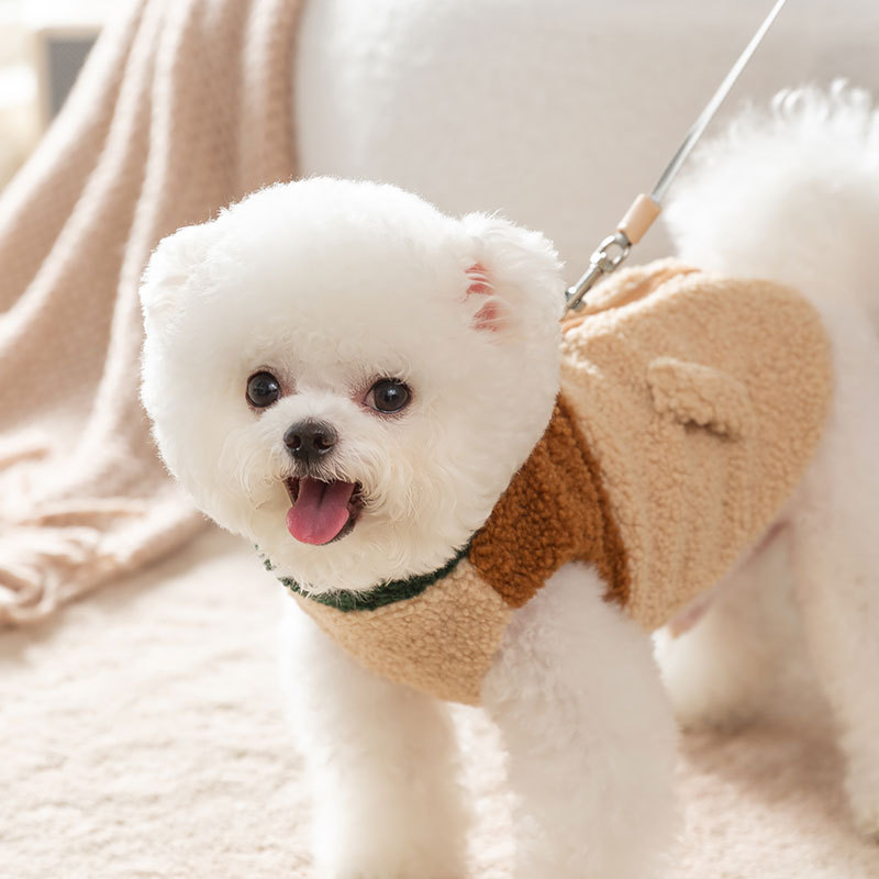 Estilo coreano Otoño e Invierno perro mascota lana grano color a juego Chaleco de tracción abrigo de algodón acolchado gato engrosada ropa de peluche para mascotas