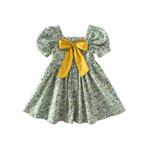Girls' summer princess dress, baby girl Korean style, stylish middle and small children pure cotton short-sleeved floral dress