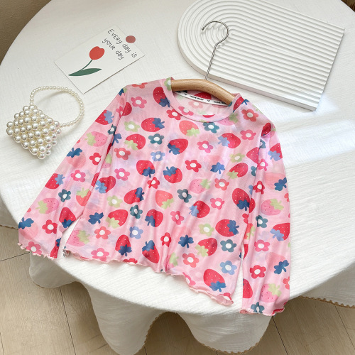 Girls' Summer Sun-Protective Base Layer Shirt | Kids' Dopamine-Print T-Shirt | New Mesh Ice Silk Long-Sleeved Skin-Friendly Top
