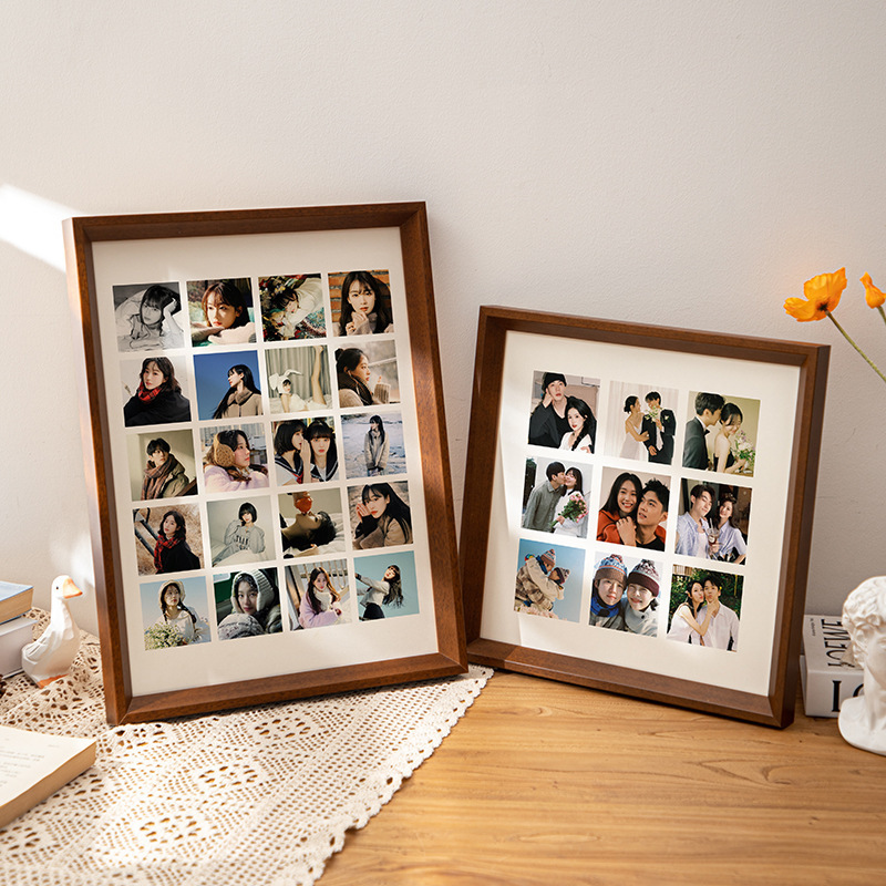 9/48/30 grid solid wood photo frame table display DIY leaf puzzle couple polaroid print memory album wall hanging