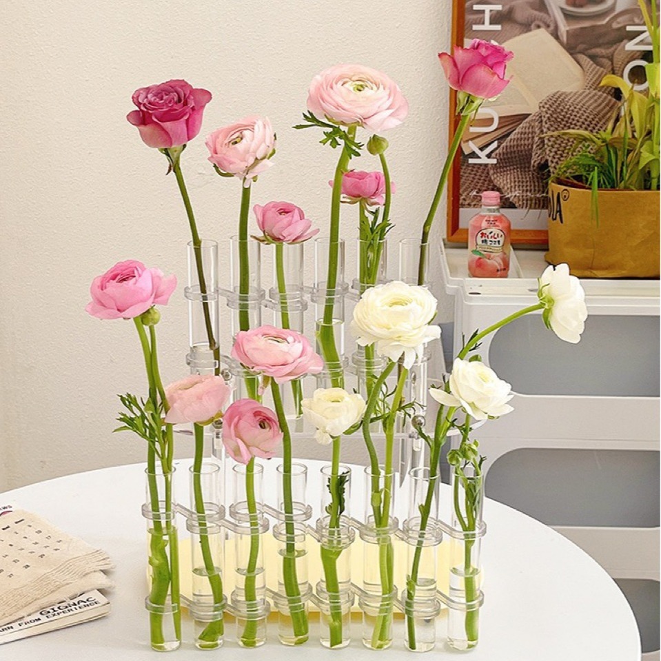 Florero de vidrio en tubo de ensayo plegable hidropónico decoración de escritorio sala de estar estilo ins