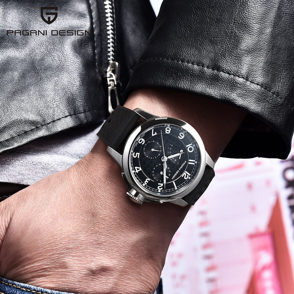 PAGANI-PD1780 reloj de hombre multifuncional reloj de cuarzo calendario semana impermeable nocturna reloj de cinta adhesiva de acero