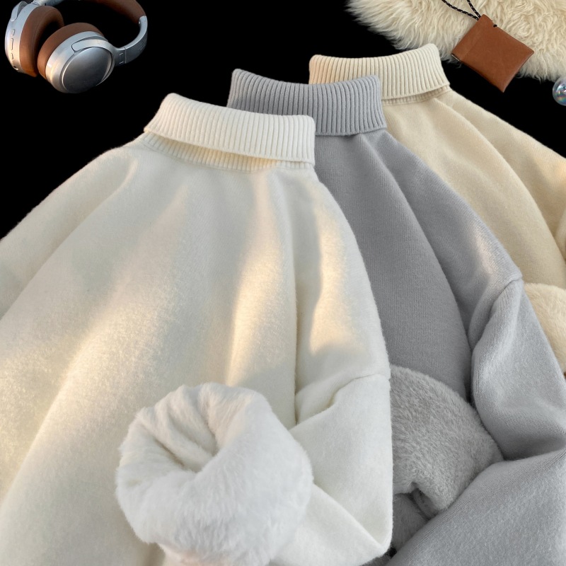 黑色可翻高领毛衣男款秋冬高级感内搭打底衫加绒痞帅慵懒风针织衫，男装针织衫/毛衣，星座614