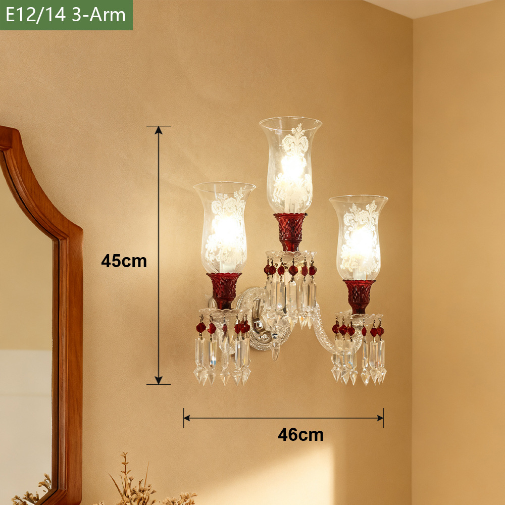 Luz de lujo de cristal francés lámpara de pared de fondo de la sala de estar moderna y simple dormitorio cabezal de cama pasillo lámpara retro
