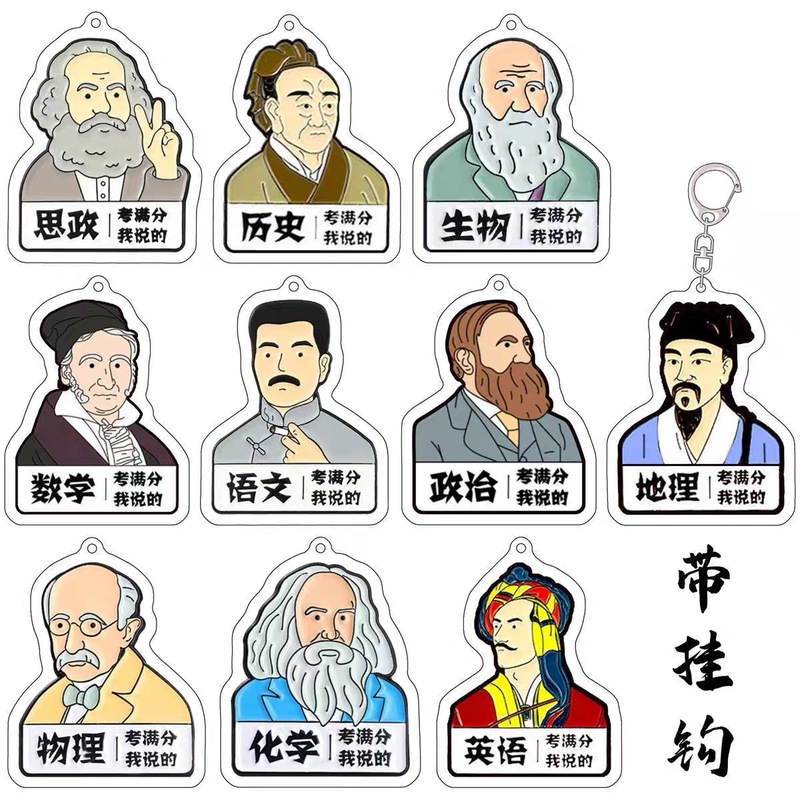 学科满分挂件钥匙扣个性创意卡通鲁迅逢考必过转运书包挂饰亚克力|undefined