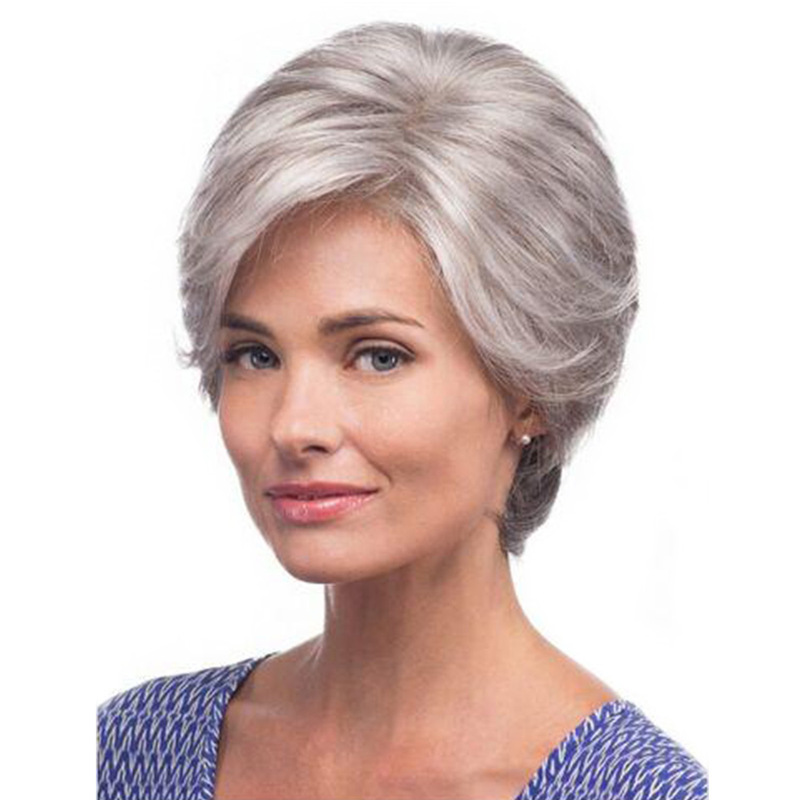 European and American Women's Wig Amazon Cross-border New Silver Gray Short Hair Chemical Fiber Headgear Wig Women's Spot Hair