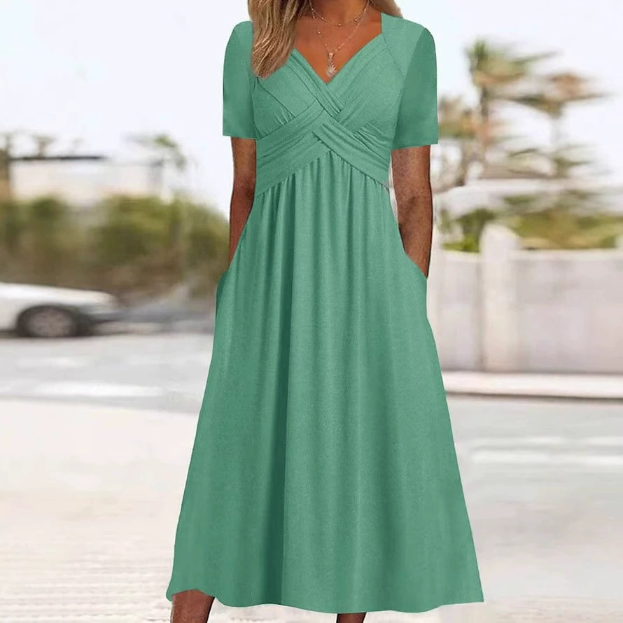 Летнее платье с коротким рукавом 2025 Amazon, трансграничная новинка, европейская и американская женская одежда, женское платье на заказ