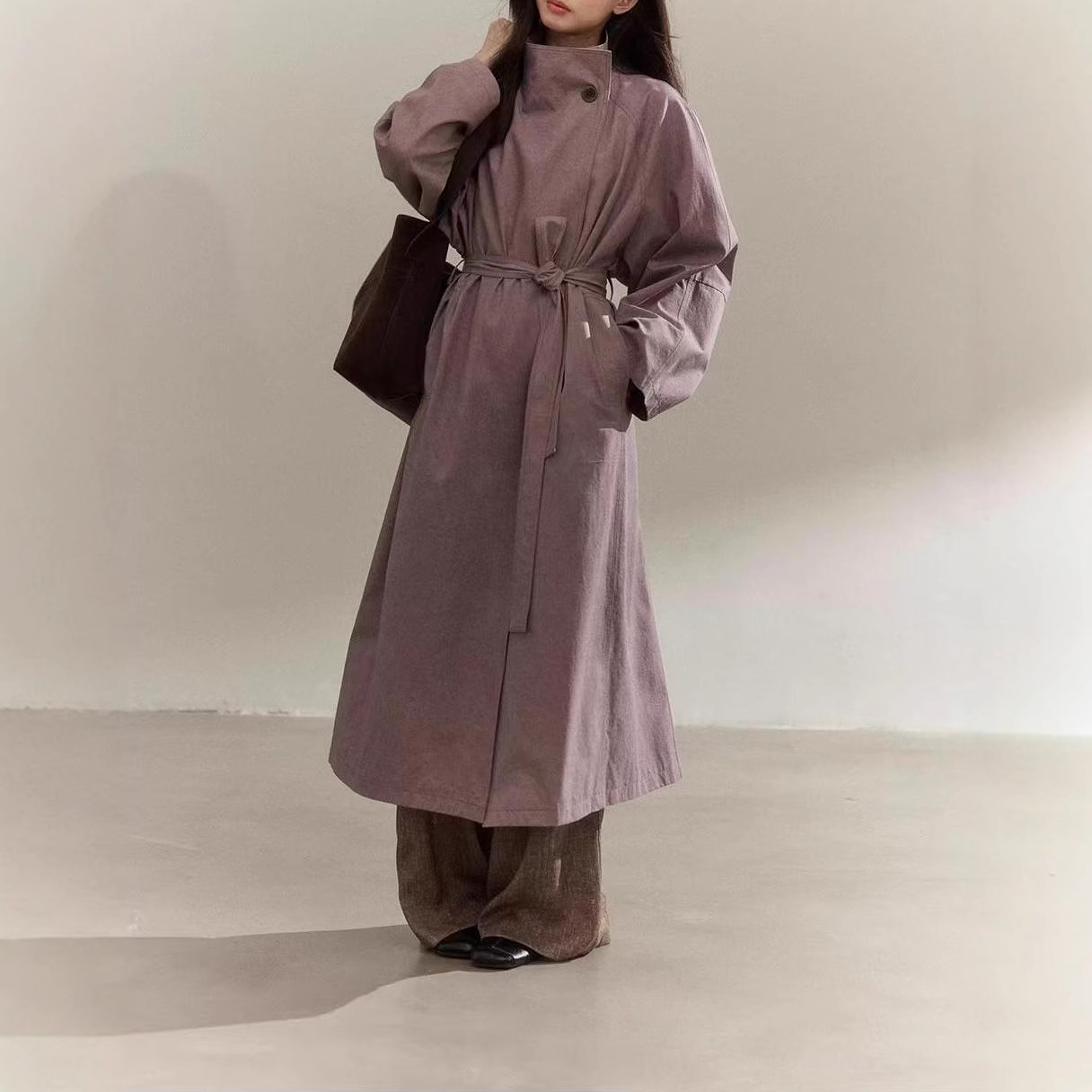 贰羊设计【紫芙】知识分子风紫色高级感风衣外套女秋炒色极简大衣