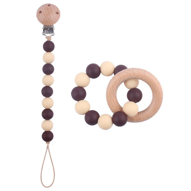 Nuevo bebé chupete cadena creativa DIY cuentas de silicona mordedura dientes pulsera de goma juguete conjunto de dos piezas
