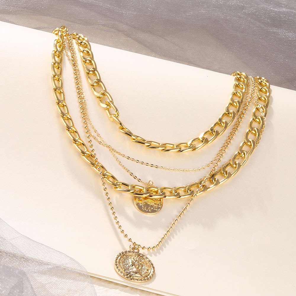 Collar con colgante redondo de retrato de múltiples capas para mujer, joyería de moda Anduo
