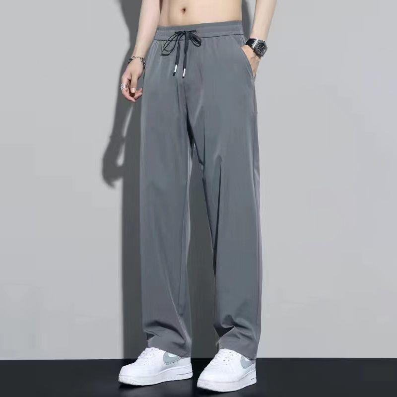 Summer Thin Ice Silk Pants Men's Loose Straight Drop-off Trousers Loose Waist Quick-Dry Sports Casual Trousers