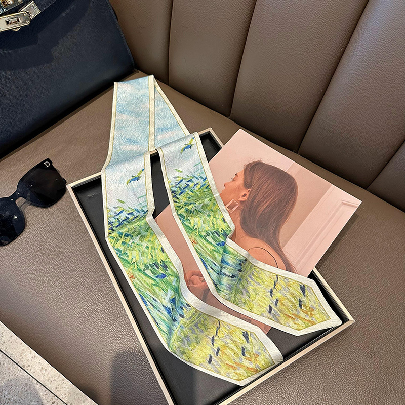 Pequeña correa de cabello para mujeres nuevos estilo coreano inins de moda pinturas al óleo de punta pies pequeños pañuelos largos para atar bolsos cinturón para atar bufandas de cabello