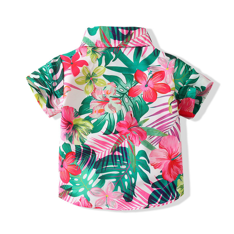 Vacaciones para niños ropa de playa camisa verano nuevo comercio exterior ropa para niños camisa floral de manga corta para niños europeos y americanos en stock