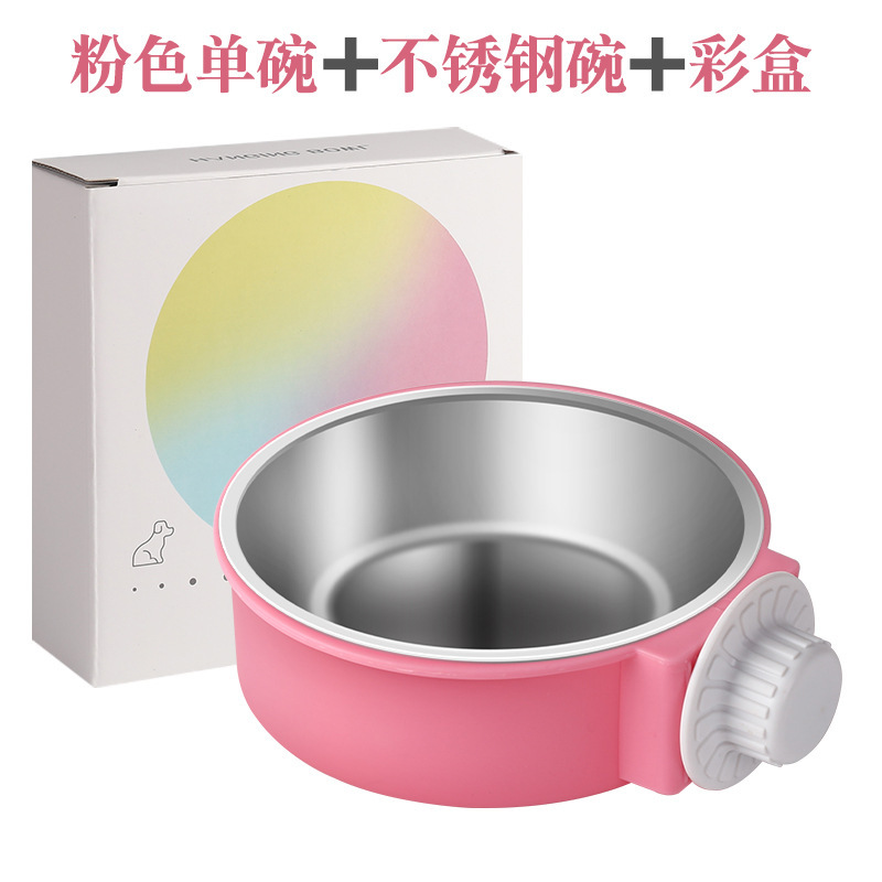 Suministro directo transfronterizo para mascotas de color caramelo de acero inoxidable cuenco para perros jaula colgante para mascotas tazón de comida para gatos colgante de acero inoxidable cuenco colgante